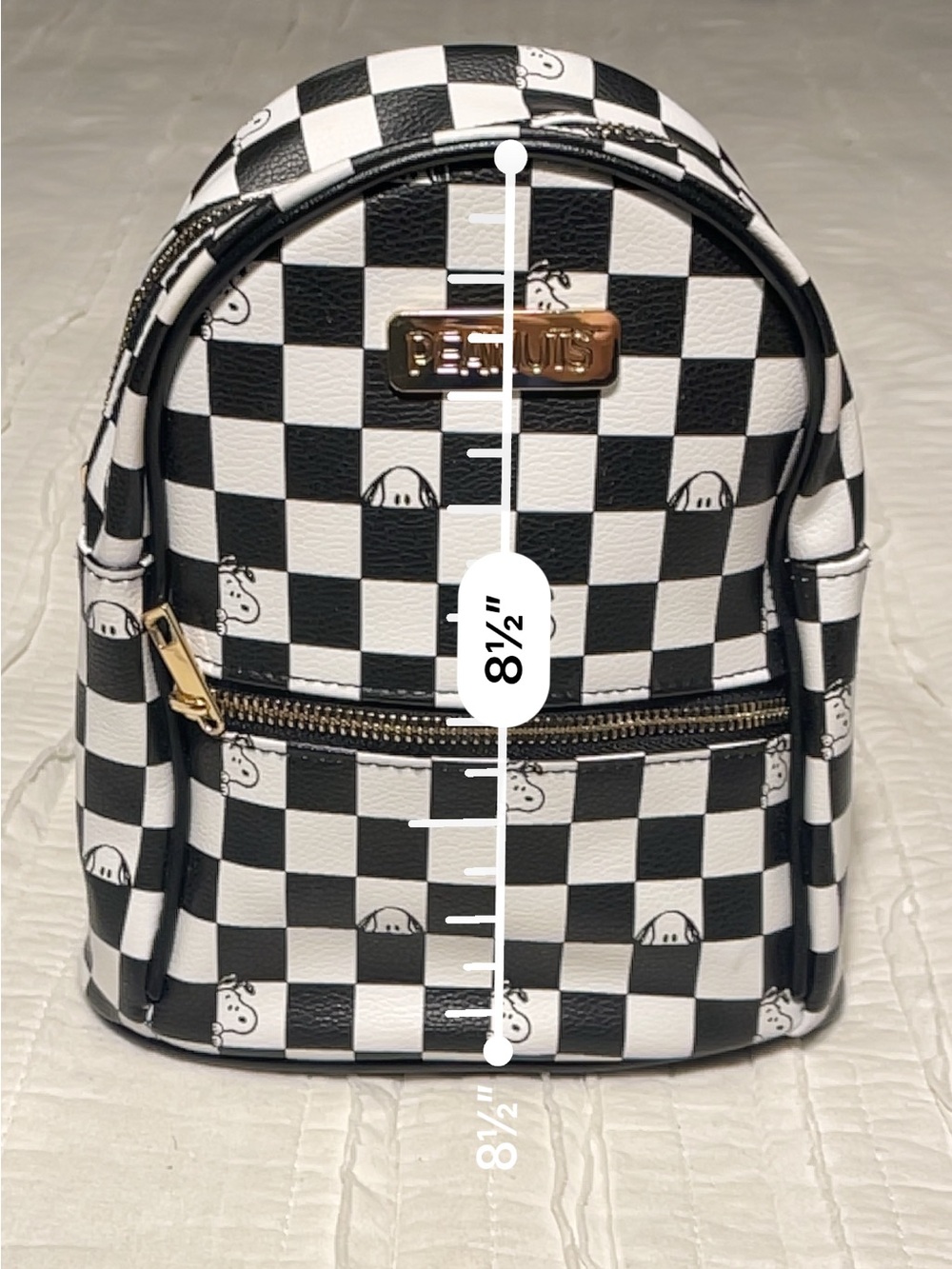 Peanuts Black & White Checkerboard Mini Backpack with Gold Accent - Picture 6 of 6